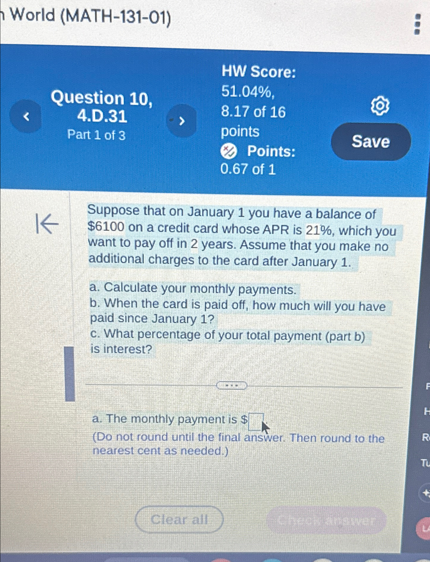 Solved World (MATH-131-01)HW Score:Question | Chegg.com