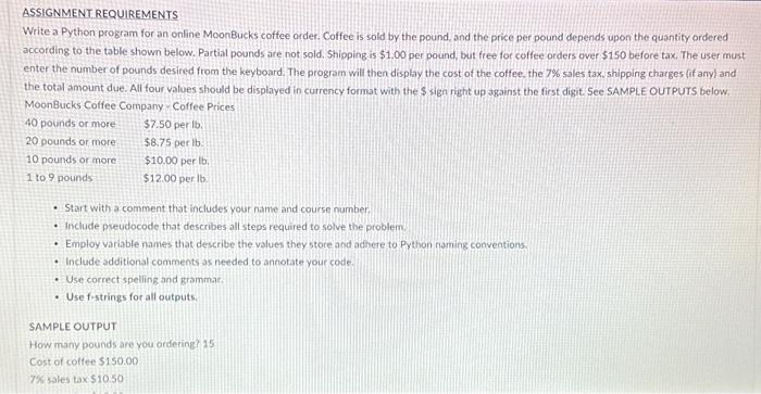 Solved ASSIGNMENT REQUIREMENTS Write a Python program for an | Chegg.com