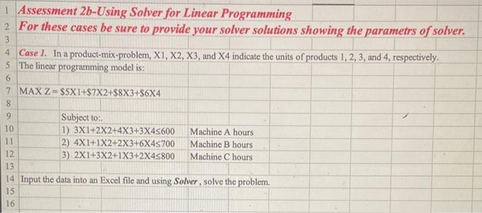 Solved 1 Assessment 2b-Using Solver for Linear Programming 2 | Chegg.com