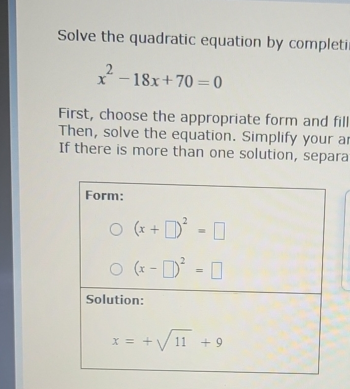 Solved Solve the quadratic equation by | Chegg.com
