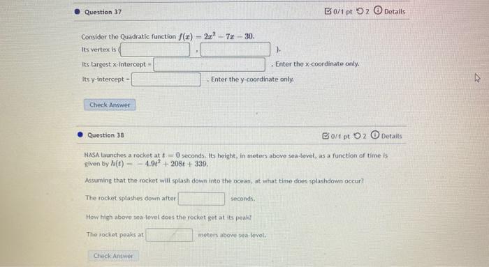 Solved Question 37 B0 1 Pt 2 Details Consider The Quadrat Chegg Com