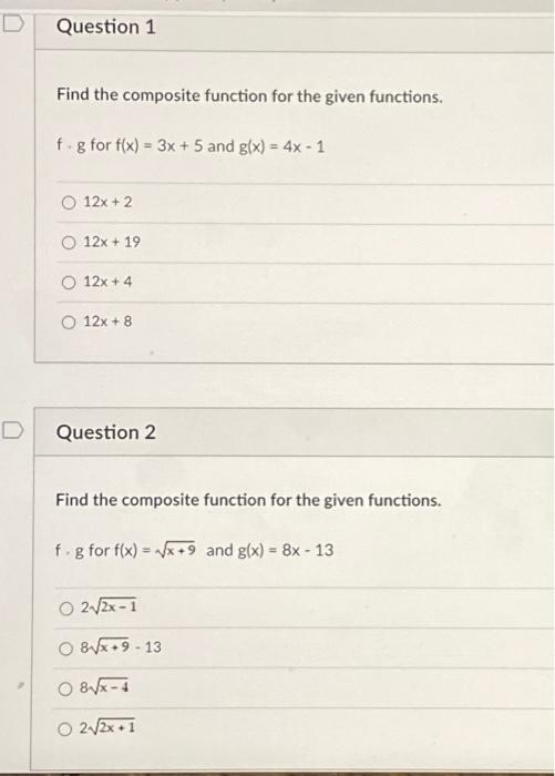 Solved Find the composite function for the given functions. | Chegg.com