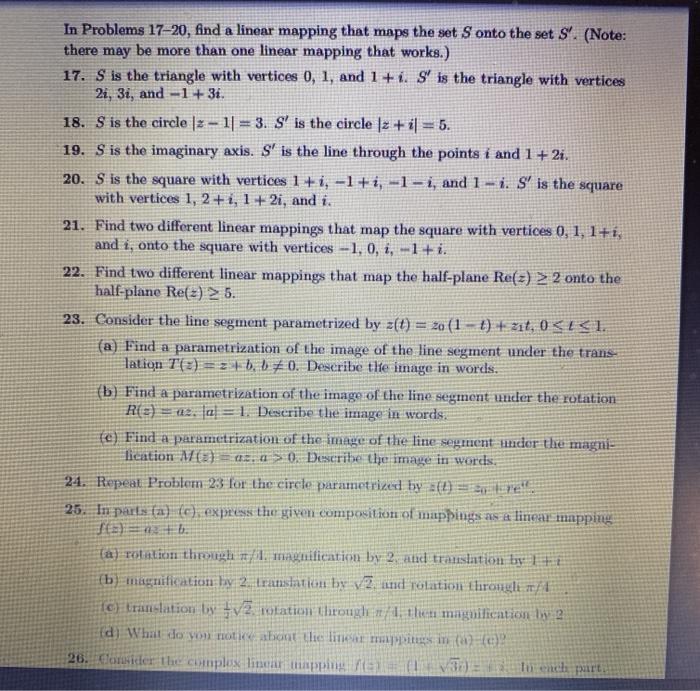 Solved In Problems 17–20, find a linear mapping that maps | Chegg.com