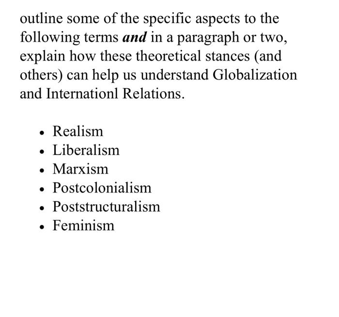 Solved outline some of the specific aspects to the following