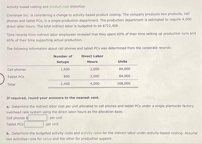 Solved Activity-based Costing And Product Cost Distortion | Chegg.com