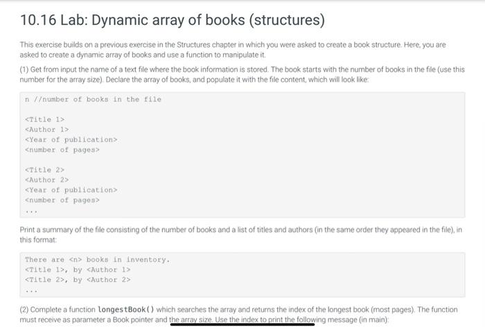 Solved 10.16 Lab: Dynamic array of books (structures) This | Chegg.com