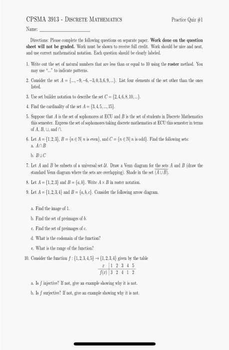 Solved: CPSMA 3913 - DISCRETE MATHEMATICS Practice Quiz #1... | Chegg.com