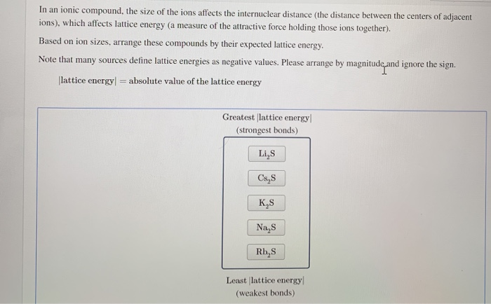 In An Ionic Pound The Size Of The Ions Affects Chegg 
