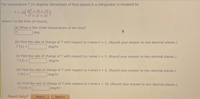 Solved The temperature T (in degrees Fahrenheit) of food | Chegg.com