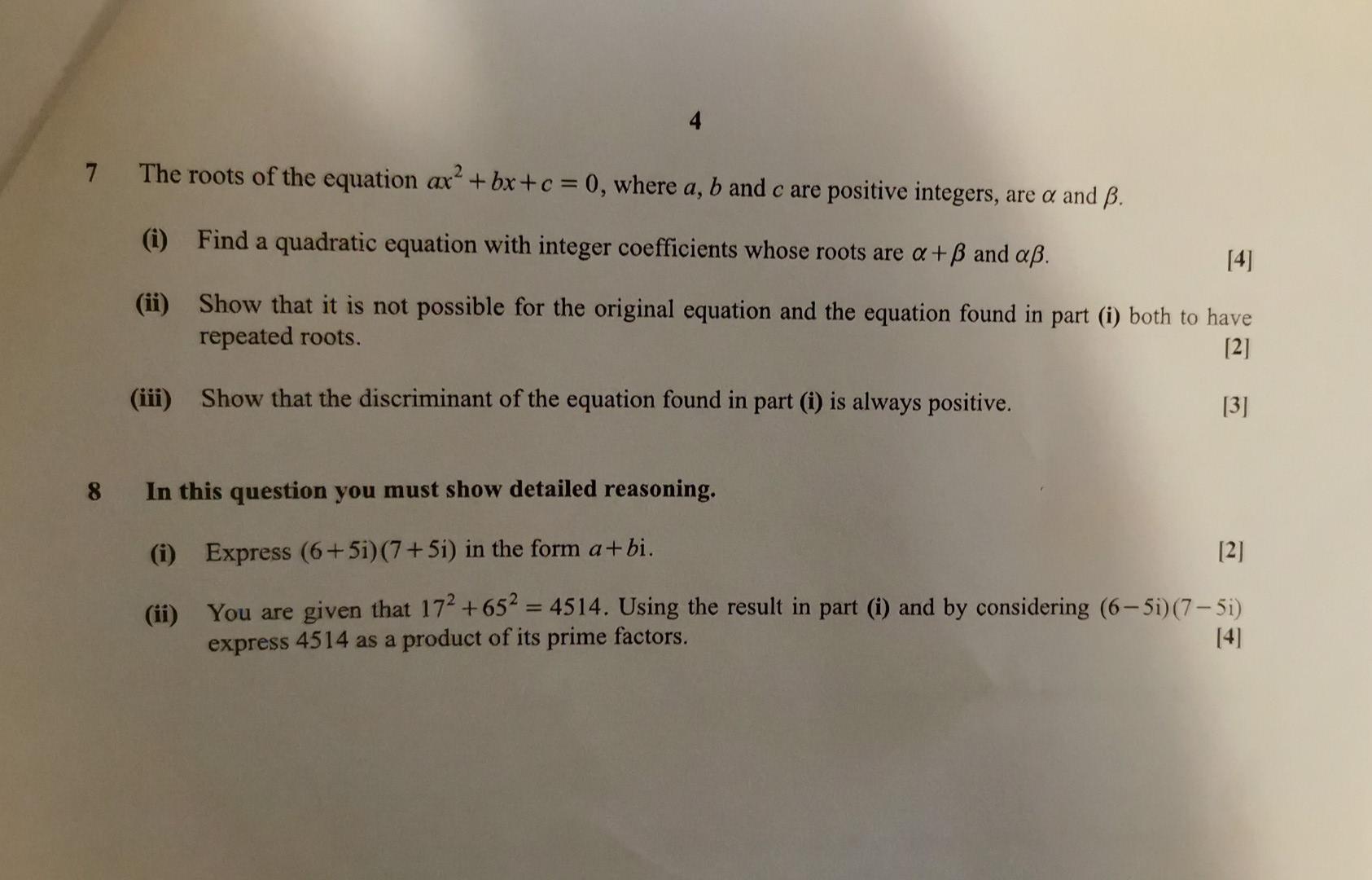 Solved 4 7 The Roots Of The Equation Ax? + Bx+c = 0, Where | Chegg.com