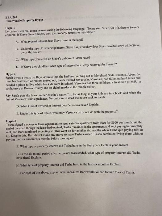 Solved BRA 261 Immoveable Property Hypos Hypo 1 Leroy