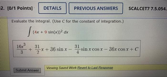 Solved 31 [ 1 Points] Details Submit Answer Scalcet7