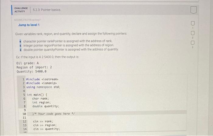 Solved Given variables rank, region, and quantity, declare | Chegg.com