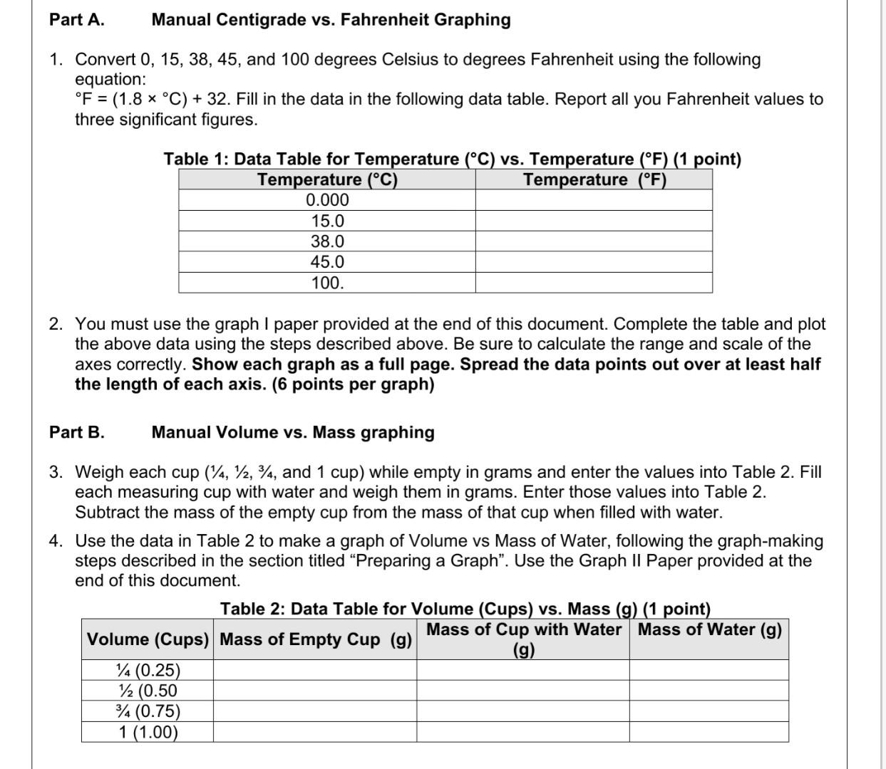 Solved Part A. Manual Centigrade vs. Fahrenheit Graphing 1