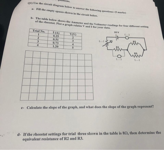 Solved questions. OD) Use the circuit diagram below to | Chegg.com