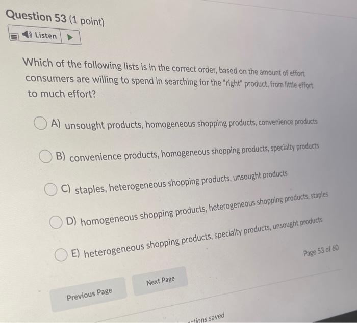 Solved Question 53 (1 point) Listen Which of the following | Chegg.com