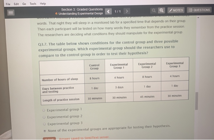 understanding experimental design graded questions