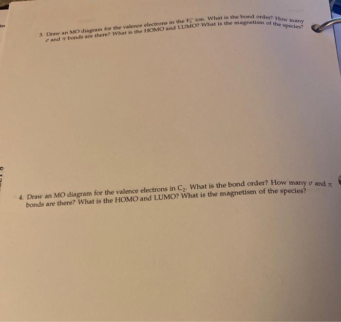 Solved 3. Draw an MO diagram for the valence electrons in | Chegg.com