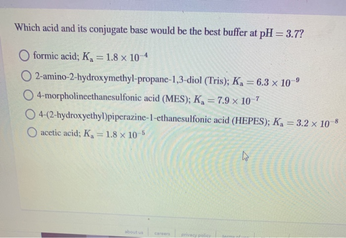 Solved Which Acid And Its Conjugate Base Would Be The Bes Chegg Com