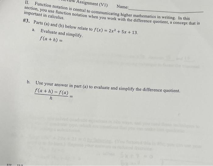 Solved II. Function notation is section, you use function | Chegg.com