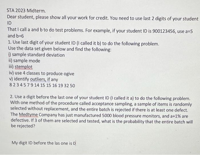 Solved STA 2023 Midterm. Dear student, please show all your | Chegg.com