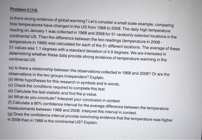 Solved Problem 2 (14) Is there strong evidence of global | Chegg.com