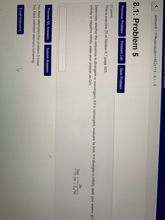 Solved webwork / f19kyamazakm 1452s 113 / 8.1/5 8.1: Problem | Chegg.com