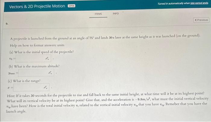 Solved A projectile is launched from the ground at an angle | Chegg.com