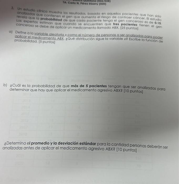 3. Un estudlo clinico muestra los resultados, basado en aquellos pacientes que han sido anolizados que contlenen el gen que a