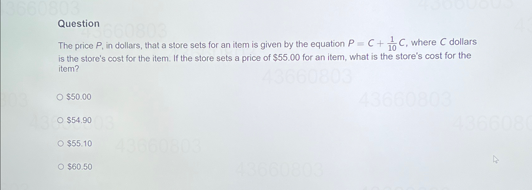 Solved QuestionThe price P, ﻿in dollars, that a store sets | Chegg.com
