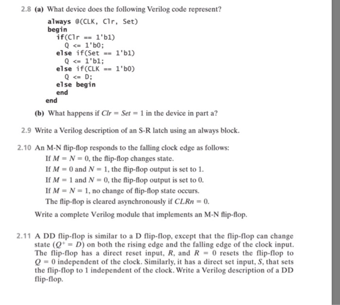 Solved 2.8 (a) What Device Does The Following Verilog Code | Chegg.com