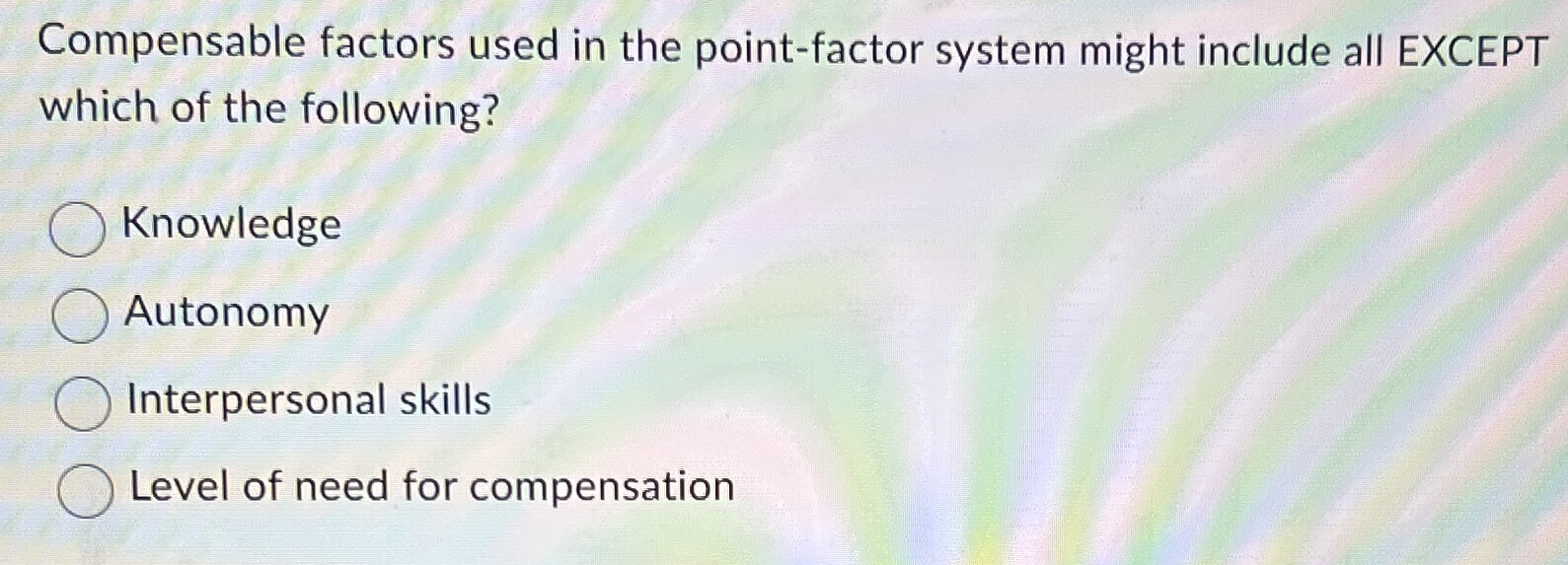 Solved Compensable factors used in the point-factor system | Chegg.com
