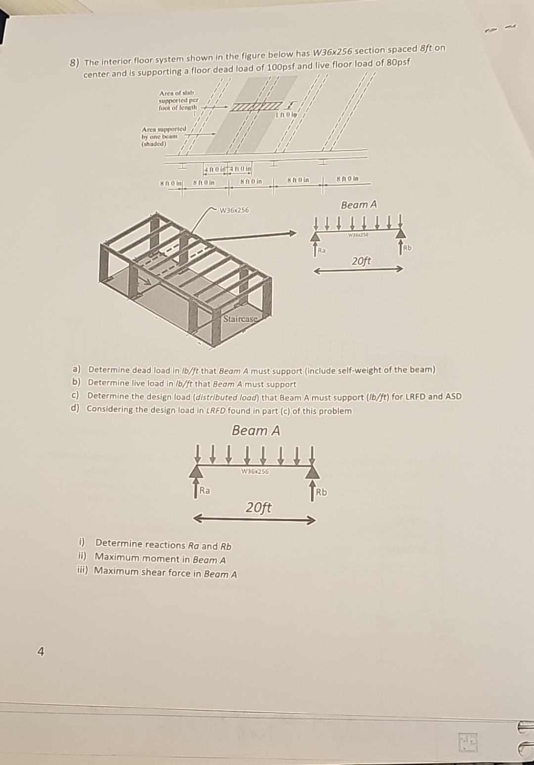 Solved 8) The Interior Floor System Shown In The Figure | Chegg.com