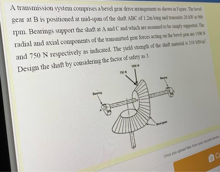 Solved A transmission system comprises a bevel gear drive | Chegg.com