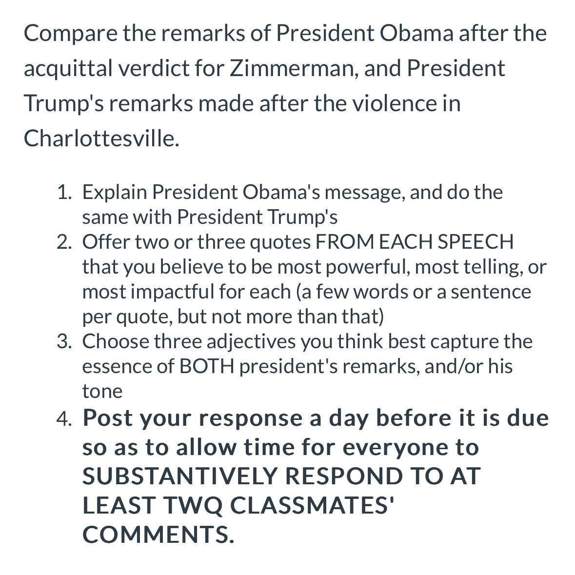 Compare the remarks of President Obama after the | Chegg.com