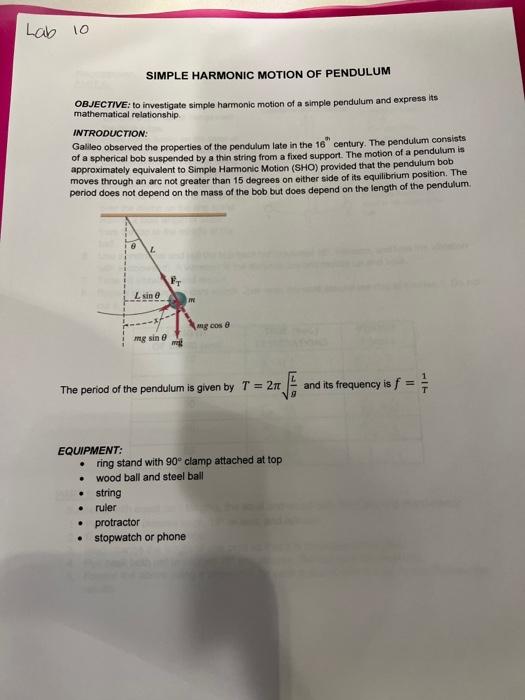 OBJECTIVE; to investigate simple harmonic motion of a | Chegg.com