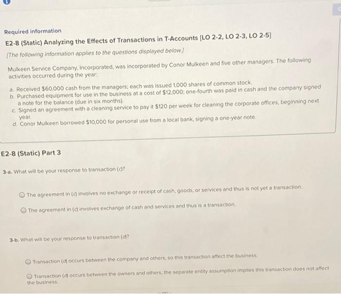 Solved Required information E2-8 (Static) Analyzing the | Chegg.com
