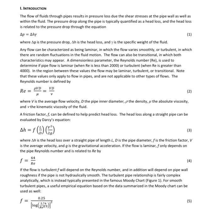Solved I. INTRODUCTION The flow of fluids through pipes | Chegg.com