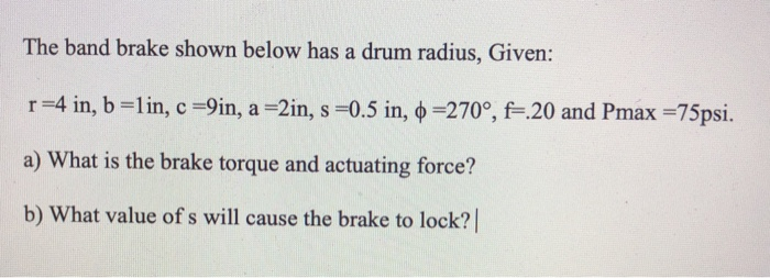 Solved The band brake shown below has a drum radius, Given: | Chegg.com