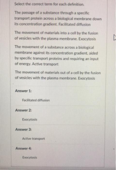 Solved Select the correct term for each definition. The | Chegg.com