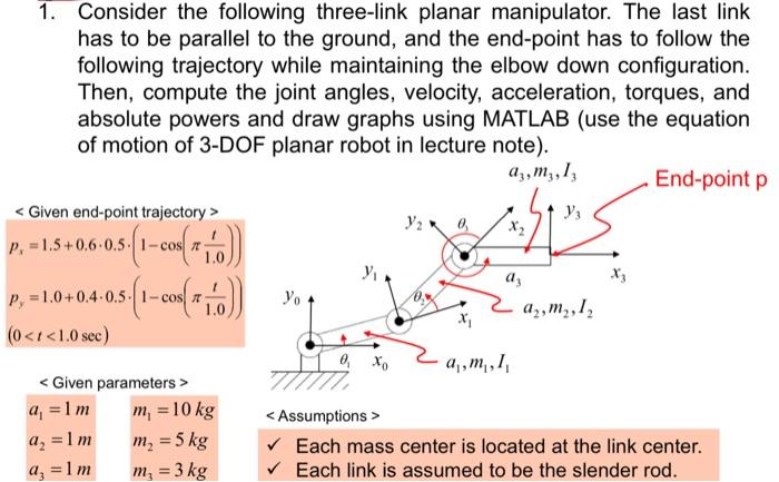Solved 1. Consider the following three-link planar | Chegg.com