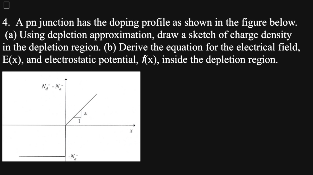 Solved 4. ﻿A pn junction has the doping profile as shown in | Chegg.com