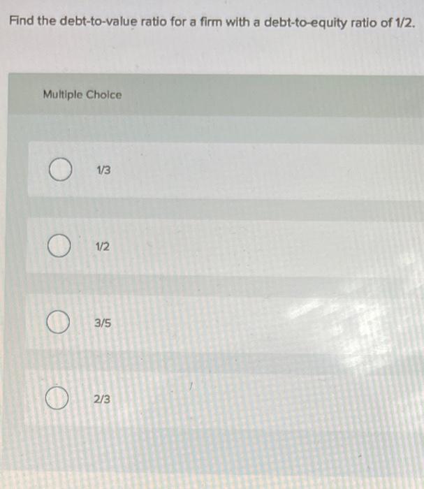 Solved Find the debt-to-value ratio for a firm with a | Chegg.com