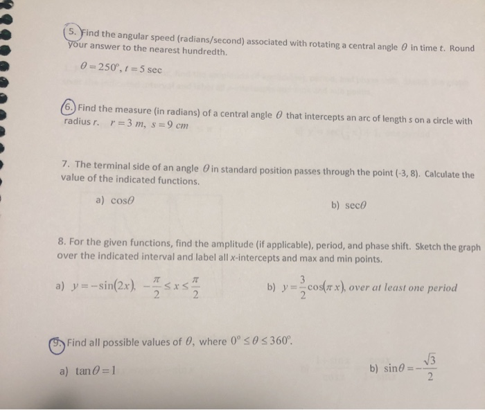 Solved 5. Find the angular speed (radians/second) associated | Chegg.com