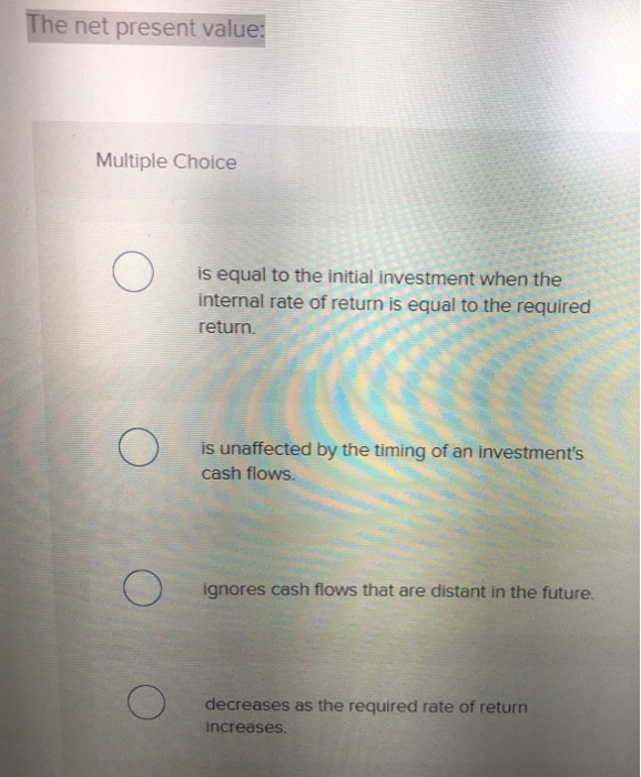 which of the following is equal to net investment multiple choice question