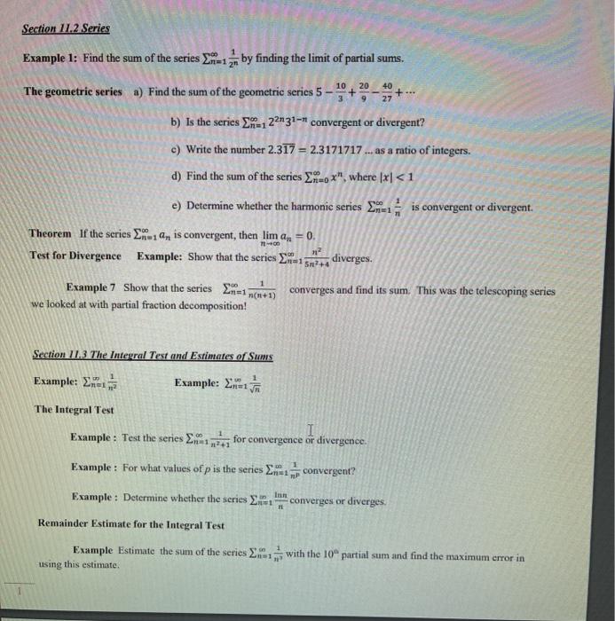 Solved Section 11.2 Series Example 1: Find the sum of the | Chegg.com