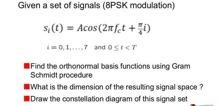 Solved Given a set of signals (8PSK modulation) S₂ (t) = | Chegg.com