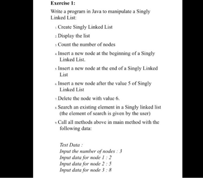 Solved Exercise 1: Write a program in Java to manipulate a | Chegg.com