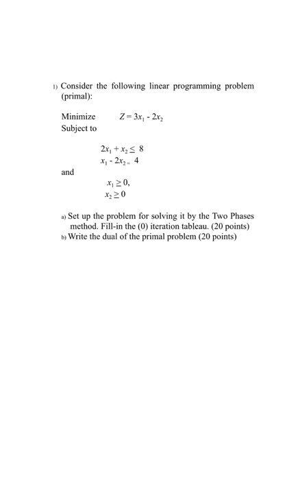 Solved 1) Consider the following linear programming problem | Chegg.com