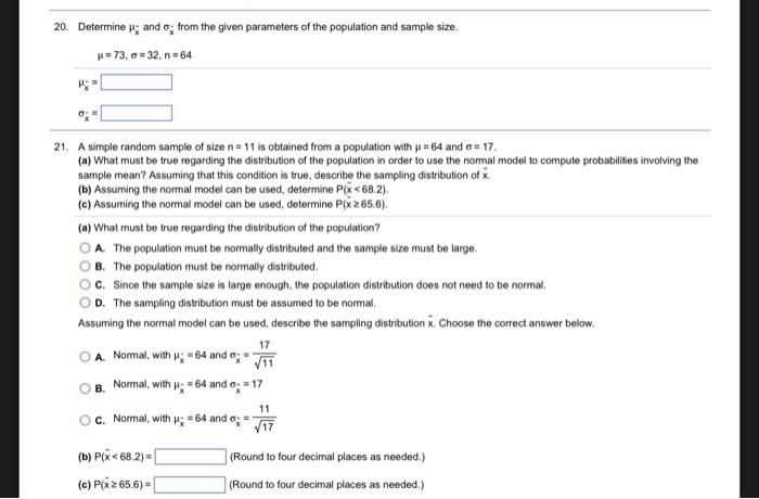 Solved 20. Determine μx−and σx−from the given parameters of | Chegg.com